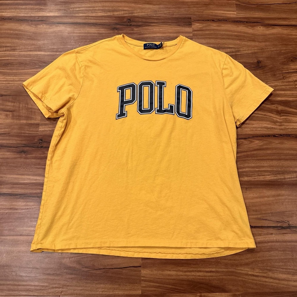 Polo Ralph Lauren Shirt Mens XL Yellow POLO Logo Graphic Crewneck Cotton Tee